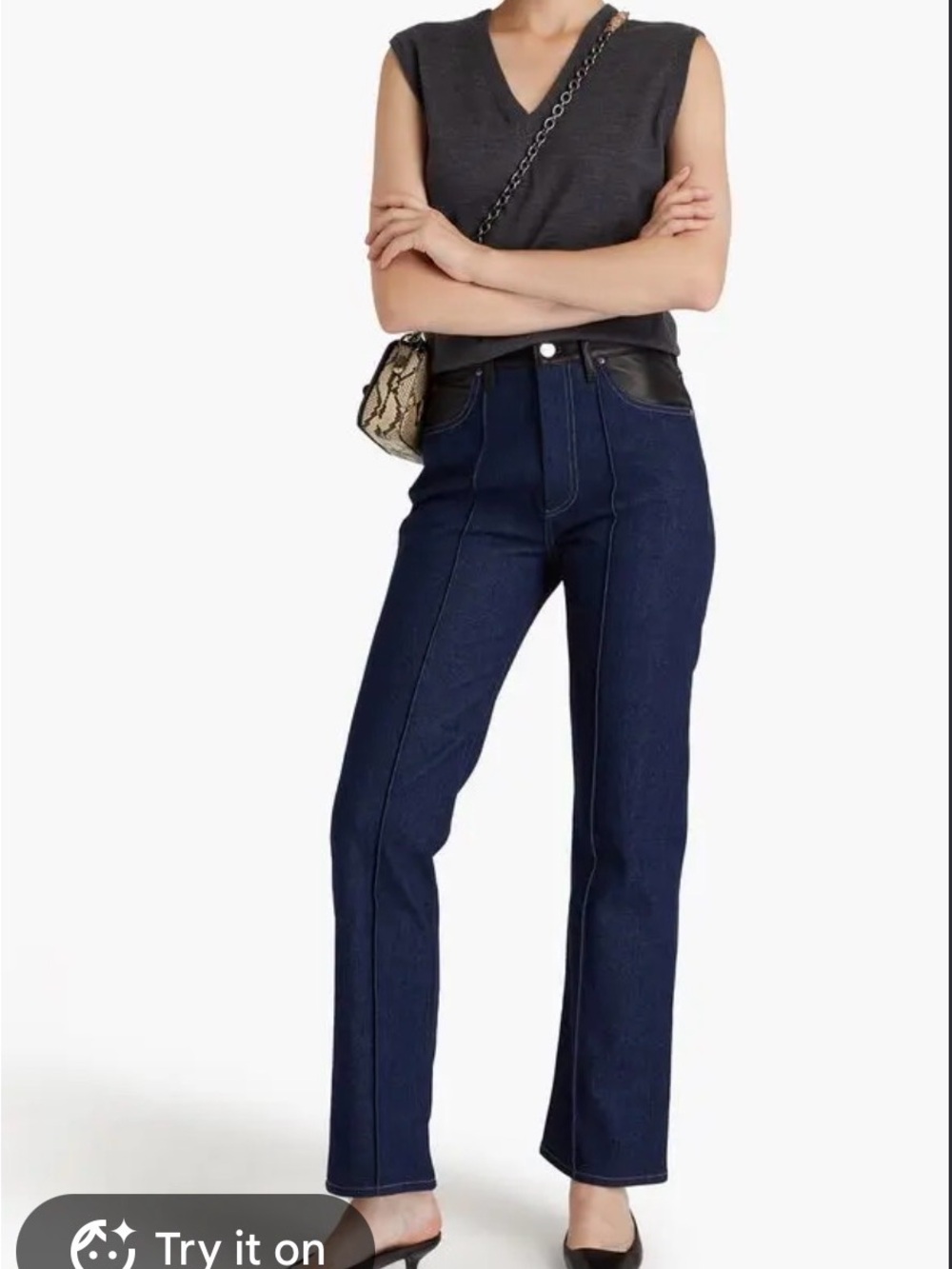 Goldsign Dark Blue Straight Leg Jeans with Contrast Waist